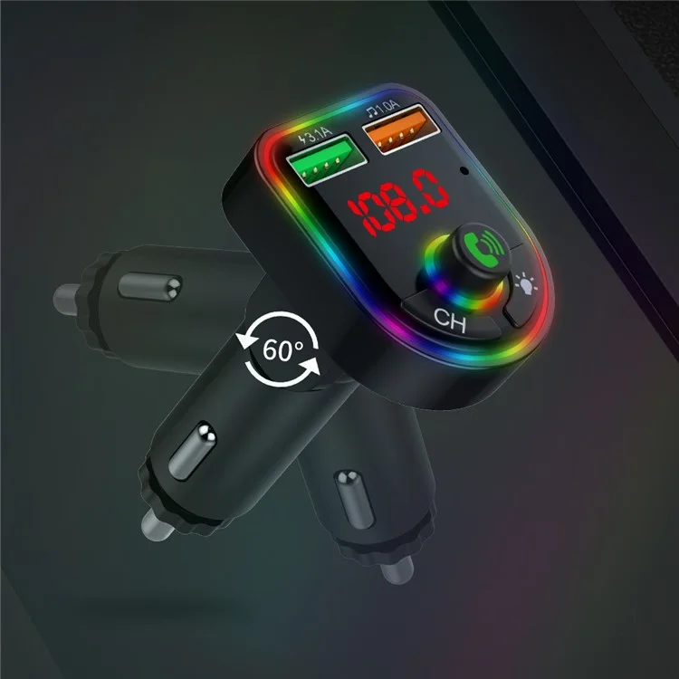 P6 Colorful Ambient Lights Car Charger Smart Bluetooth-compatible Calling Car Wireless MP3 Audio Device