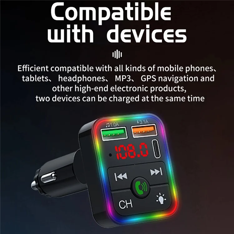 P2 Car Player Charger Dual USB Port Cigarette Lighter Car Charger Support Bluetooth-compatible Hands Free Calling