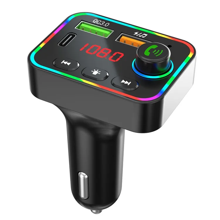 PDF4 Bluetooth 5.3 FM-Sender 7-Farbiges LED-Licht MP3-Player PD 25W Schnellladegerät fürs Auto mit Freisprechfunktion