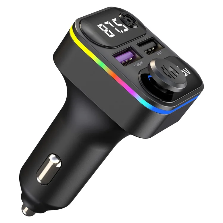 C37 Bluetooth-compatible FM Transmitter for Car QC3.0 20W Fast Charger LED Backlit Atmosphere Light MP3 Player