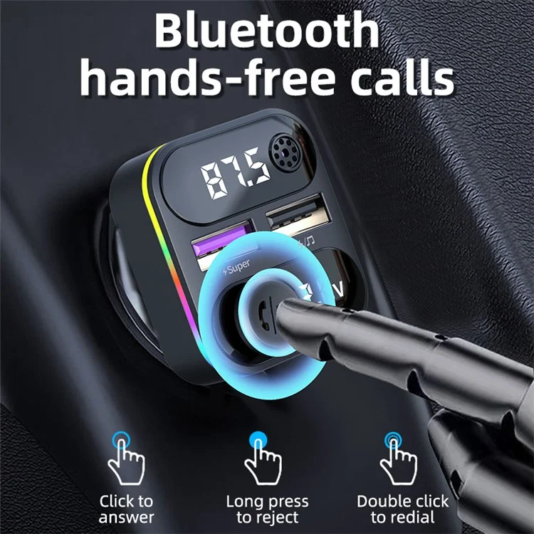 C37 Bluetooth-compatible FM Transmitter for Car QC3.0 20W Fast Charger LED Backlit Atmosphere Light MP3 Player