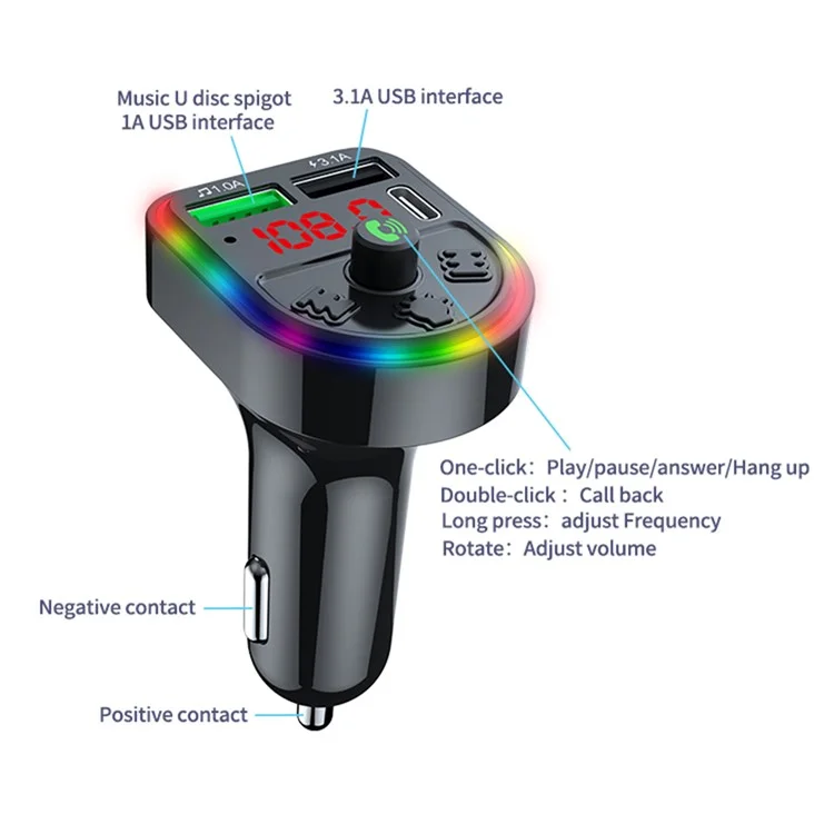 F21 Bluetooth-Autoradapter Freisprecheinrichtung Anruf FM-Sender HiFi-Sound MP3-Musikplayer PD + USB-Autoladegerät