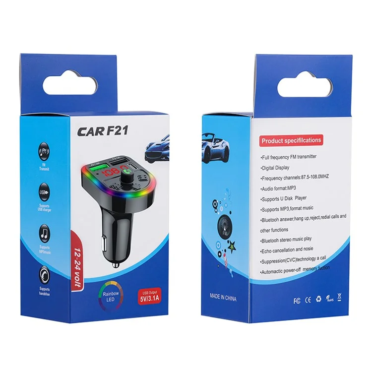 F21 Bluetooth-Autoradapter Freisprecheinrichtung Anruf FM-Sender HiFi-Sound MP3-Musikplayer PD + USB-Autoladegerät