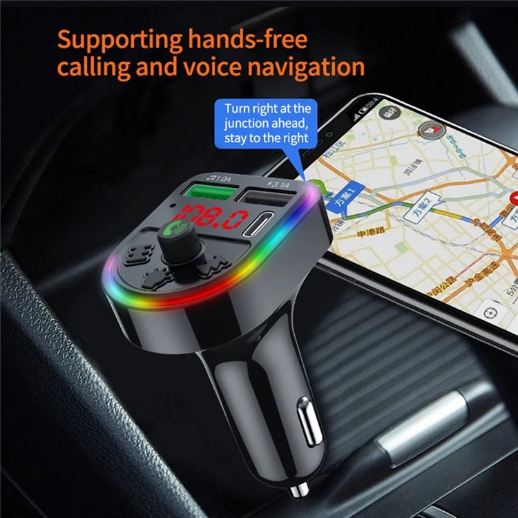 F21 Bluetooth-Autoradapter Freisprecheinrichtung Anruf FM-Sender HiFi-Sound MP3-Musikplayer PD + USB-Autoladegerät