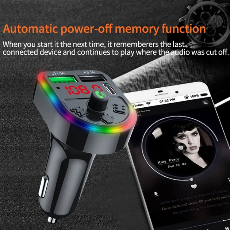 F21 Bluetooth-Autoradapter Freisprecheinrichtung Anruf FM-Sender HiFi-Sound MP3-Musikplayer PD + USB-Autoladegerät