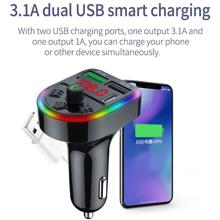 F21 Bluetooth-Autoradapter Freisprecheinrichtung Anruf FM-Sender HiFi-Sound MP3-Musikplayer PD + USB-Autoladegerät