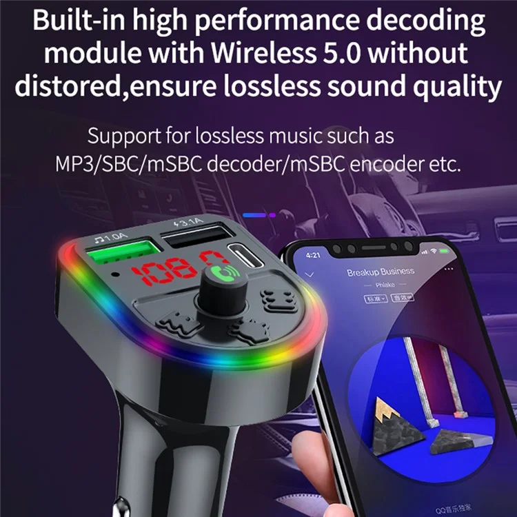 F21 Bluetooth-Autoradapter Freisprecheinrichtung Anruf FM-Sender HiFi-Sound MP3-Musikplayer PD + USB-Autoladegerät