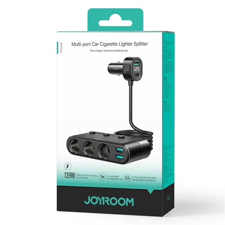 JOYROOM CCL01 139W 7 in 1 Car Charger Adapter PD QC3.0 Socket Cigarette Lighter Splitter