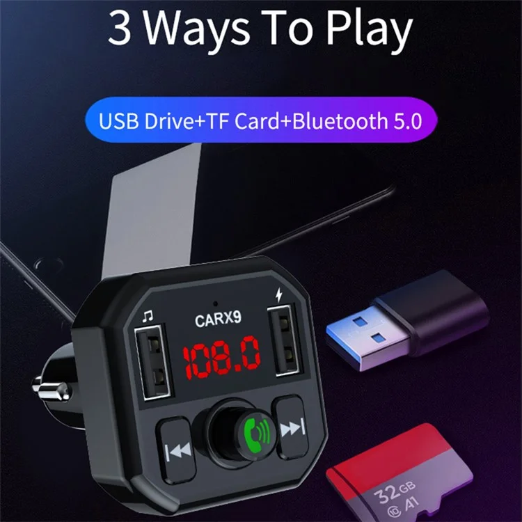 Lecteur MP3 pour voiture X9 avec arrêt automatique, mémoire, Bluetooth, appel et émetteur FM avec double port USB