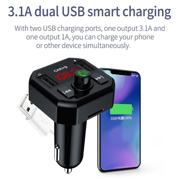 Lecteur MP3 pour voiture X9 avec arrêt automatique, mémoire, Bluetooth, appel et émetteur FM avec double port USB