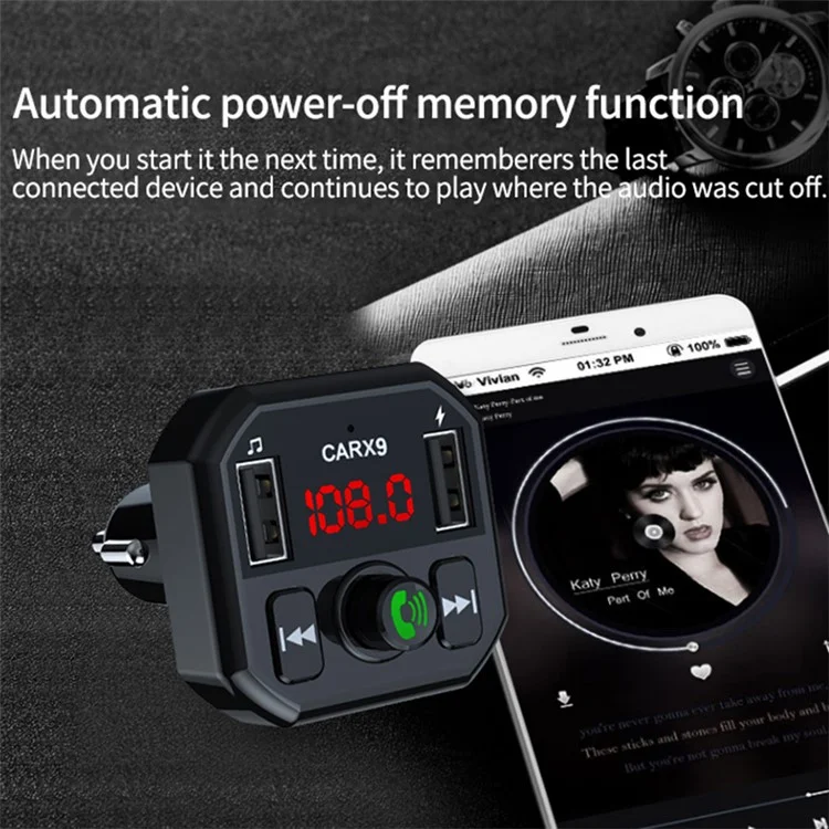 Lecteur MP3 pour voiture X9 avec arrêt automatique, mémoire, Bluetooth, appel et émetteur FM avec double port USB