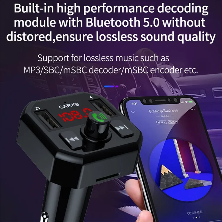 Lecteur MP3 pour voiture X9 avec arrêt automatique, mémoire, Bluetooth, appel et émetteur FM avec double port USB