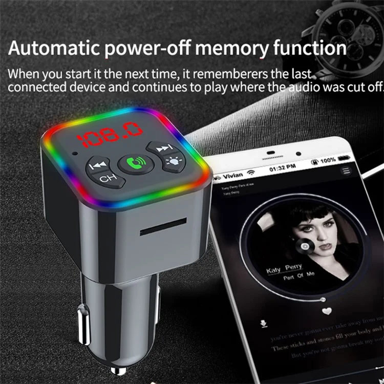 F10 kabellose Bluetooth-Freisprecheinrichtung für Autos mit Unterstützung für USB-Stick, MP3-Player und Ambientbeleuchtung 