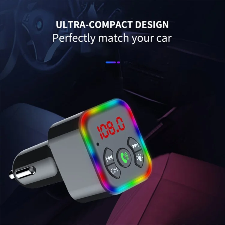 F10 kabellose Bluetooth-Freisprecheinrichtung für Autos mit Unterstützung für USB-Stick, MP3-Player und Ambientbeleuchtung 