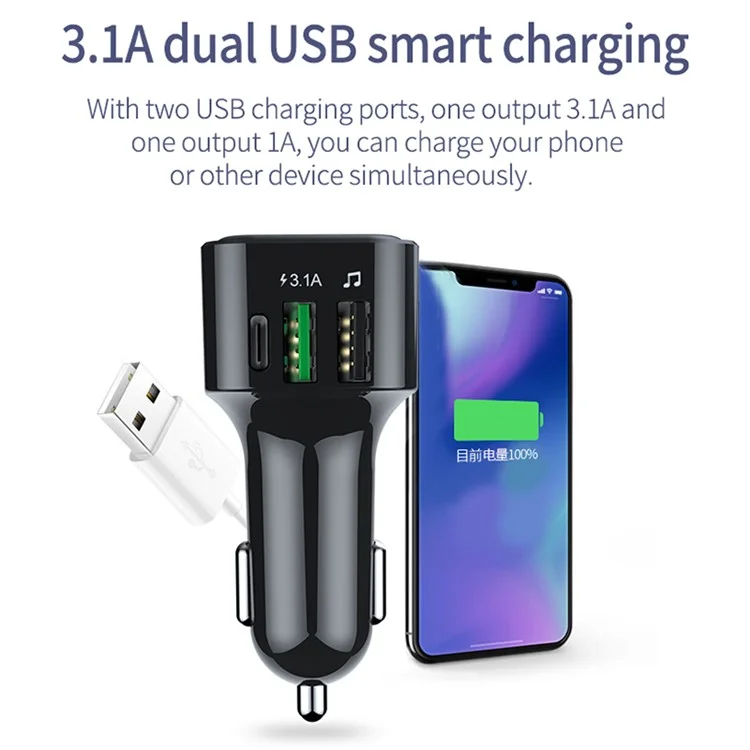 F10 kabellose Bluetooth-Freisprecheinrichtung für Autos mit Unterstützung für USB-Stick, MP3-Player und Ambientbeleuchtung 