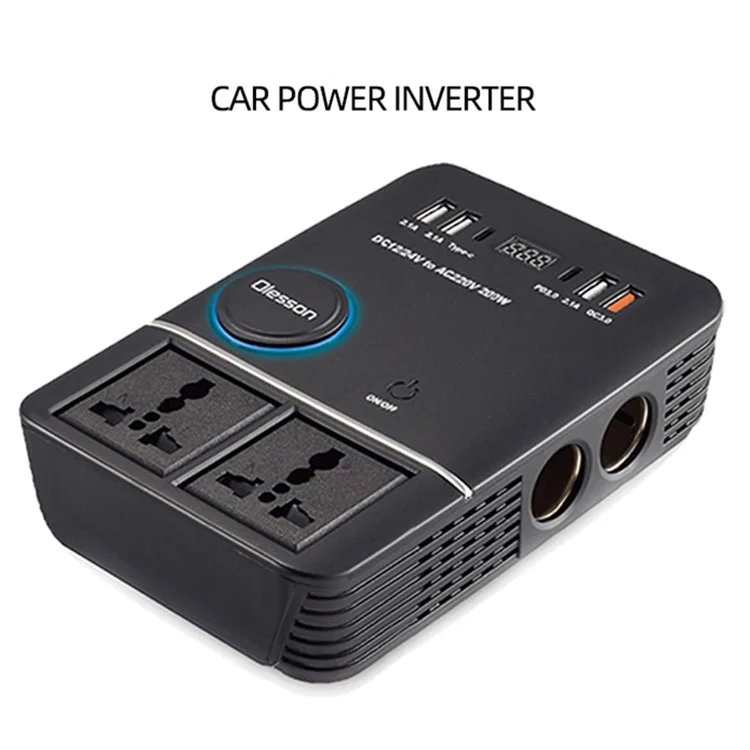 1661 Inversor de Energia de 200W para Isqueiro de Carro, Carregador de Carro USB+Type-C para 220V QC3.0