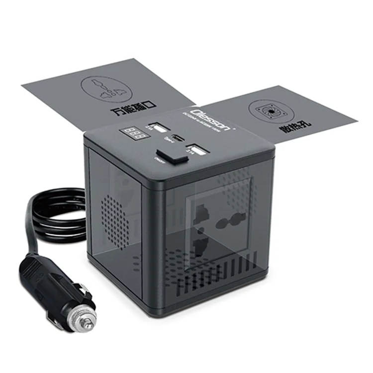 Автомобильный инвертор 1663 Power 150 Вт, розетка 2 типа-C + 2 USB, автомобильное зарядное устройство с цифровым дисплеем LED
