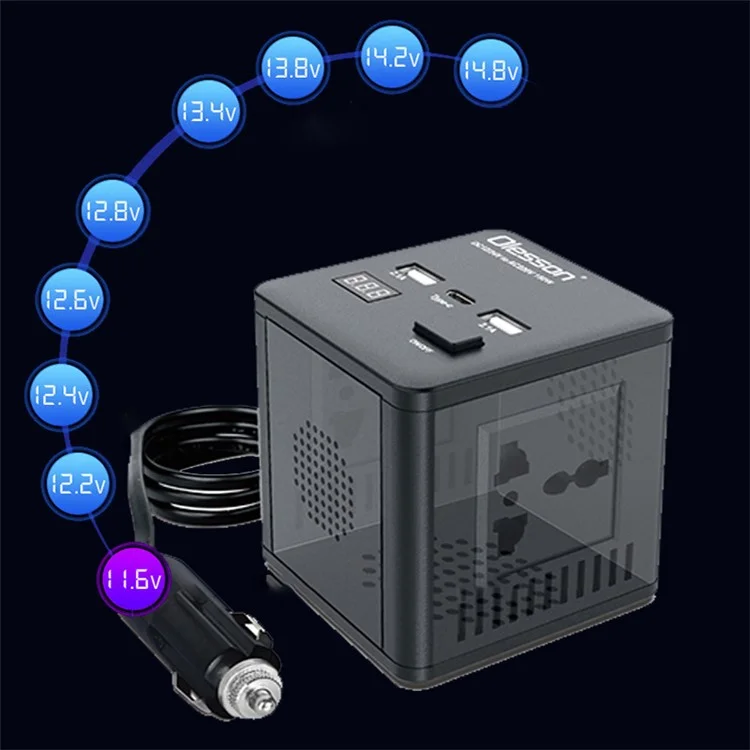 Автомобильный инвертор 1663 Power 150 Вт, розетка 2 типа-C + 2 USB, автомобильное зарядное устройство с цифровым дисплеем LED