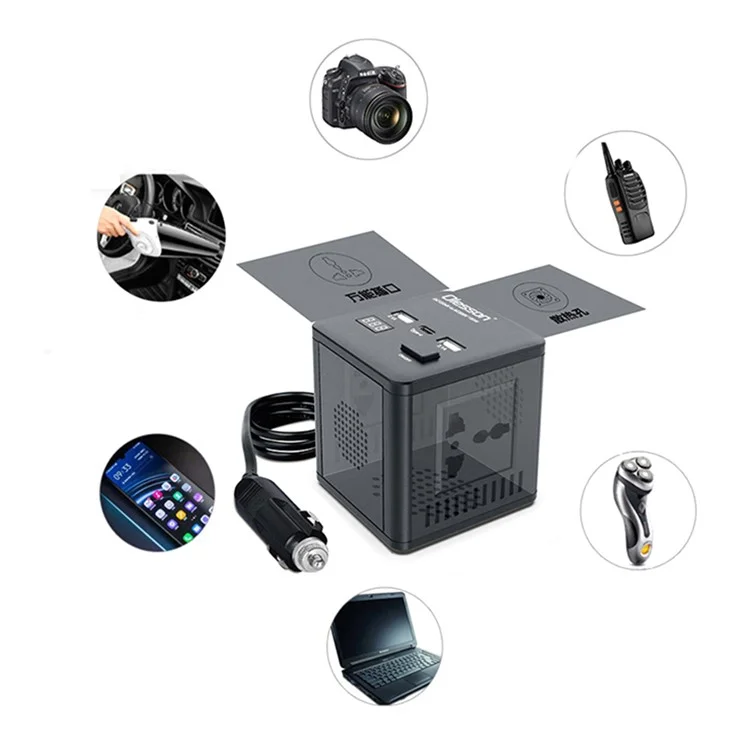 Автомобильный инвертор 1663 Power 150 Вт, розетка 2 типа-C + 2 USB, автомобильное зарядное устройство с цифровым дисплеем LED