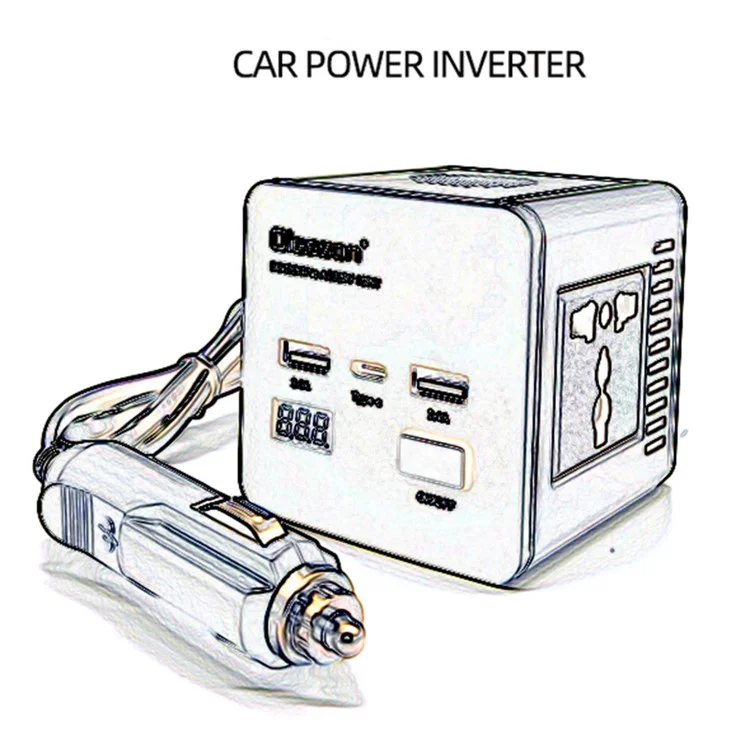 Автомобильный инвертор 1663 Power 150 Вт, розетка 2 типа-C + 2 USB, автомобильное зарядное устройство с цифровым дисплеем LED