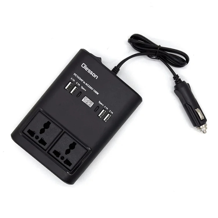 Carregador de carro 1662 Cigarette Lighter 4USB+2Type-C Inversor de energia do carro 12V para 220V 150W Socket de alimentação do carro
