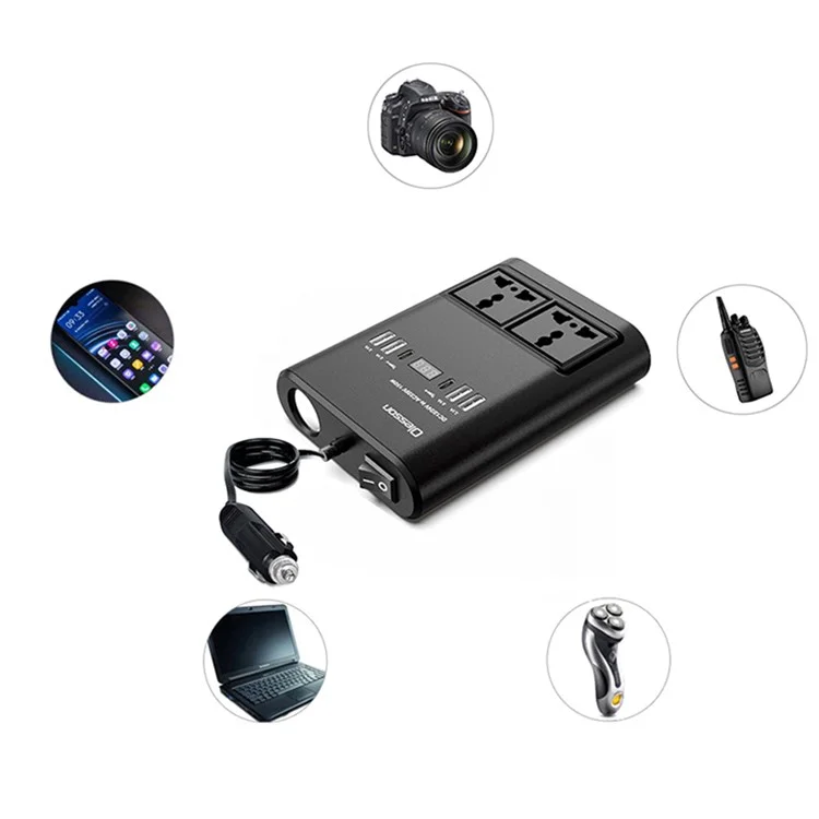 Carregador de carro 1662 Cigarette Lighter 4USB+2Type-C Inversor de energia do carro 12V para 220V 150W Socket de alimentação do carro