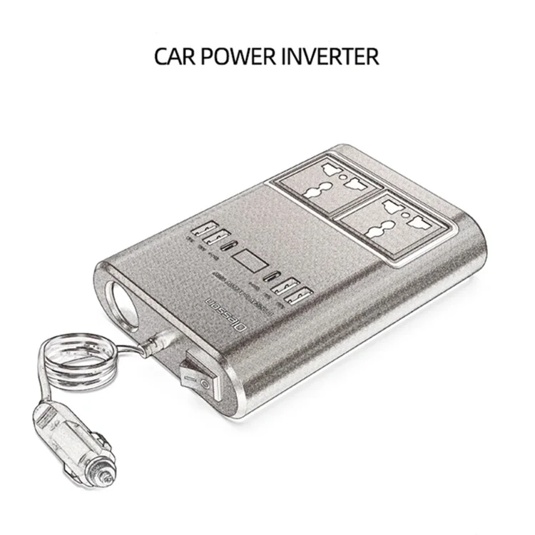 Carregador de carro 1662 Cigarette Lighter 4USB+2Type-C Inversor de energia do carro 12V para 220V 150W Socket de alimentação do carro
