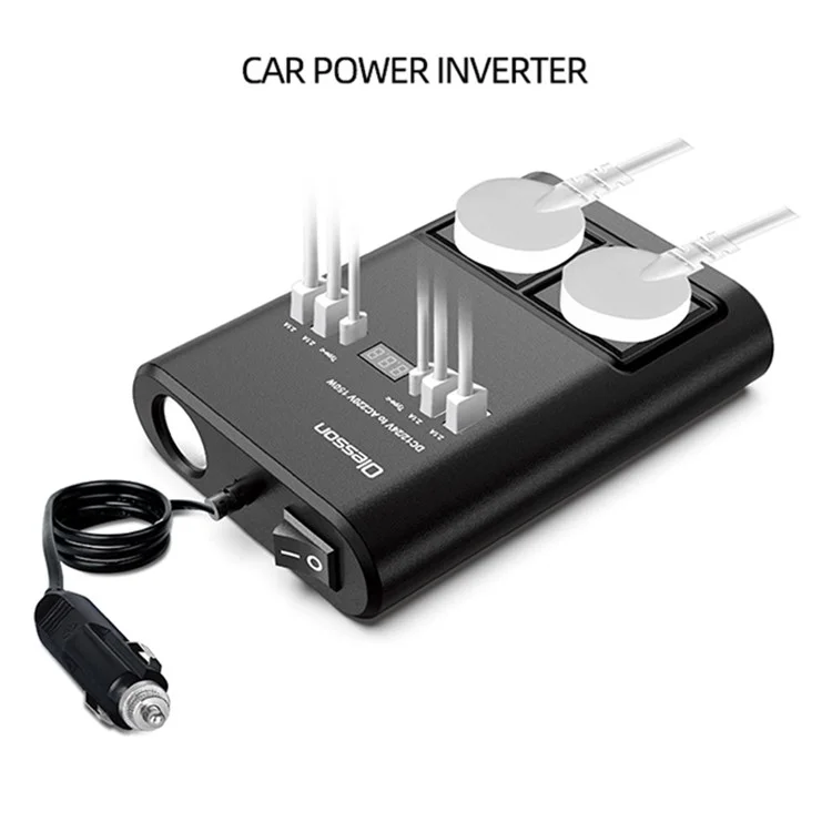 Carregador de carro 1662 Cigarette Lighter 4USB+2Type-C Inversor de energia do carro 12V para 220V 150W Socket de alimentação do carro