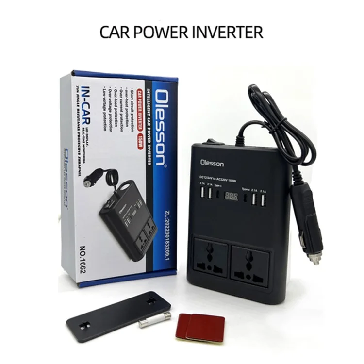 Carregador de carro 1662 Cigarette Lighter 4USB+2Type-C Inversor de energia do carro 12V para 220V 150W Socket de alimentação do carro