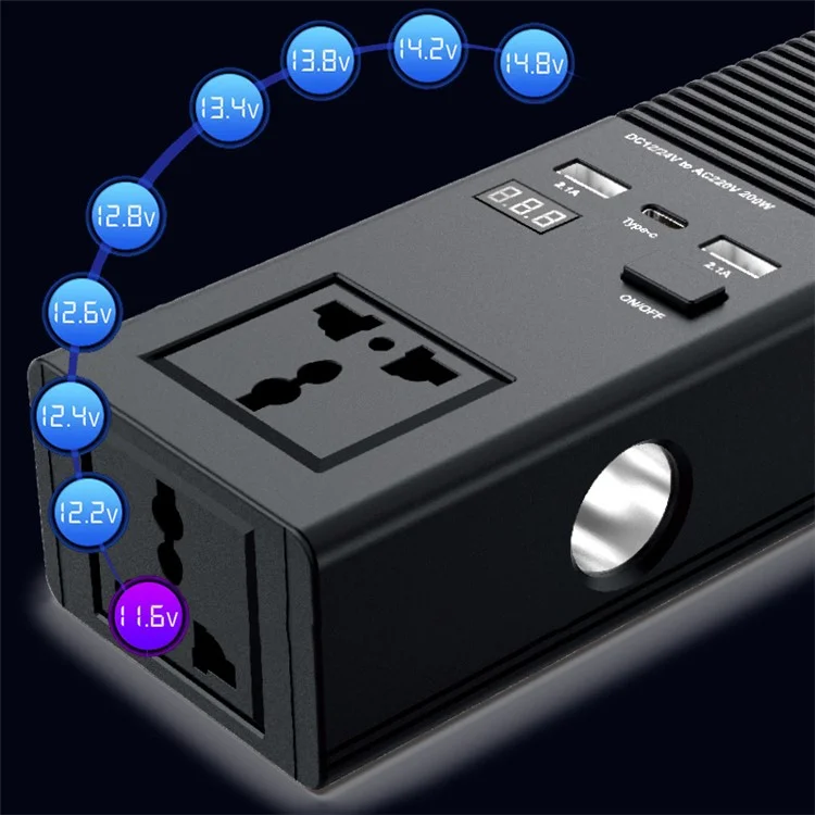 Inversor de energia para carro 1665 de 200W, tomada para carro, isqueiro, carregador de 12V para 220V