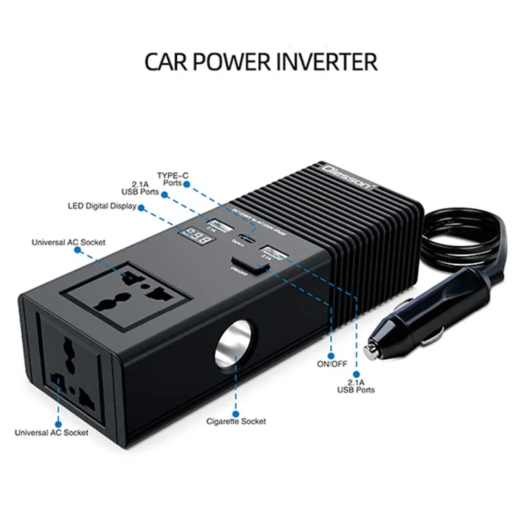 Inversor de energia para carro 1665 de 200W, tomada para carro, isqueiro, carregador de 12V para 220V