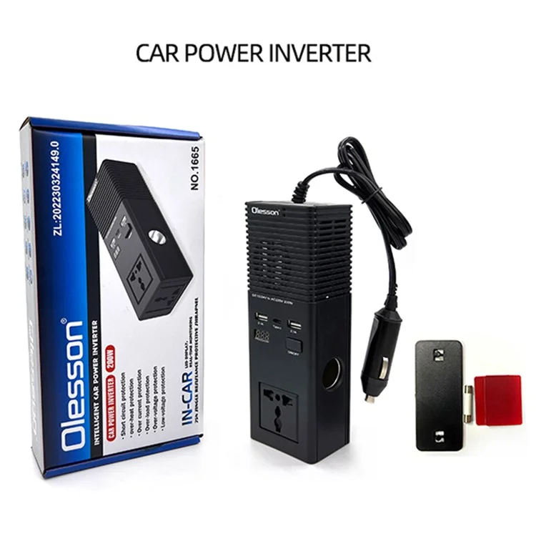 Inversor de energia para carro 1665 de 200W, tomada para carro, isqueiro, carregador de 12V para 220V