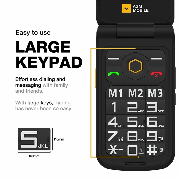 AGM M8 FLIP 4G Rugged Flip Phone Large Button Powerful Speaker Cell Phone, EU Plug