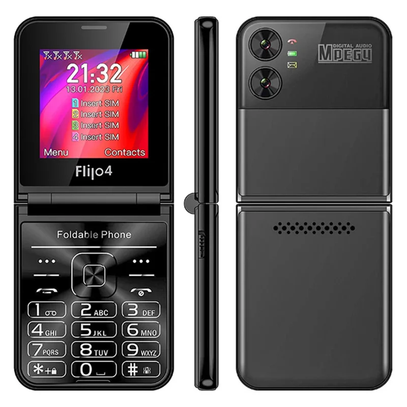 Сотовый телефон F265 с 2,55-дюймовым экраном, 4 слотами для SIM-карт, клавиатурой и складной конструкцией - черный / комплект на 3 языка