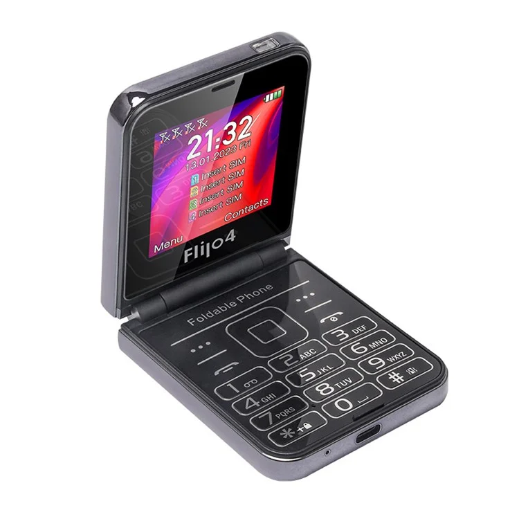 Téléphone portable à clapet avec 4 fentes pour cartes SIM, écran de 2,55 pouces - Noir / Pack de langues 4