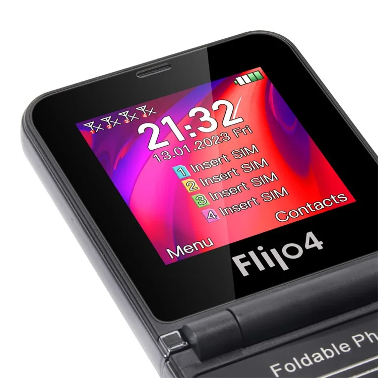 Téléphone portable à clapet avec 4 fentes pour cartes SIM, écran de 2,55 pouces - Noir / Pack de langues 4