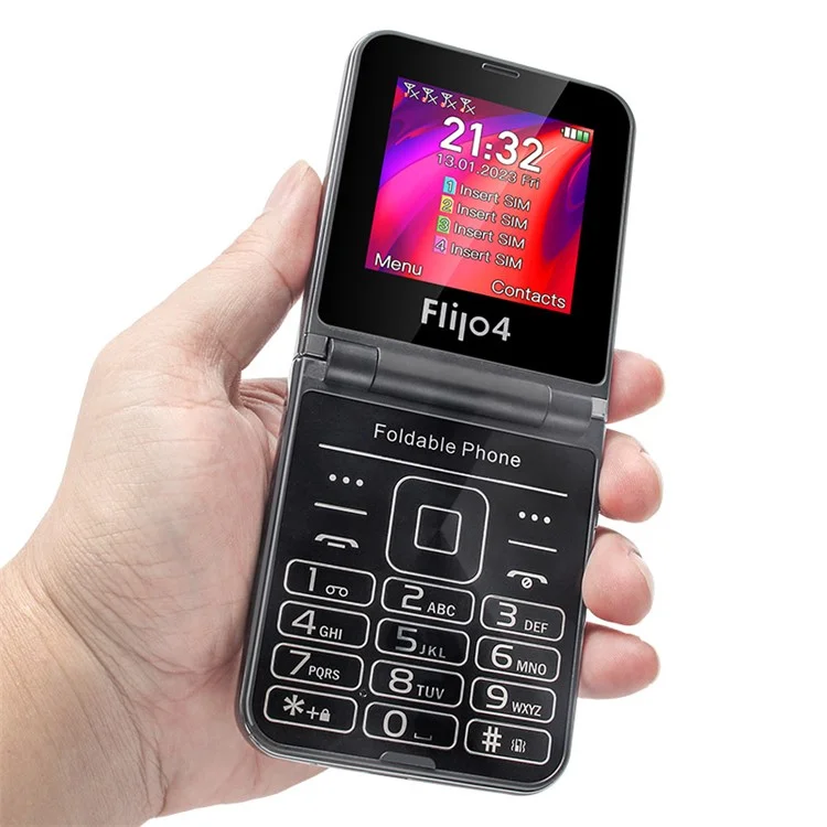Téléphone portable à clapet avec 4 fentes pour cartes SIM, écran de 2,55 pouces - Noir / Pack de langues 4