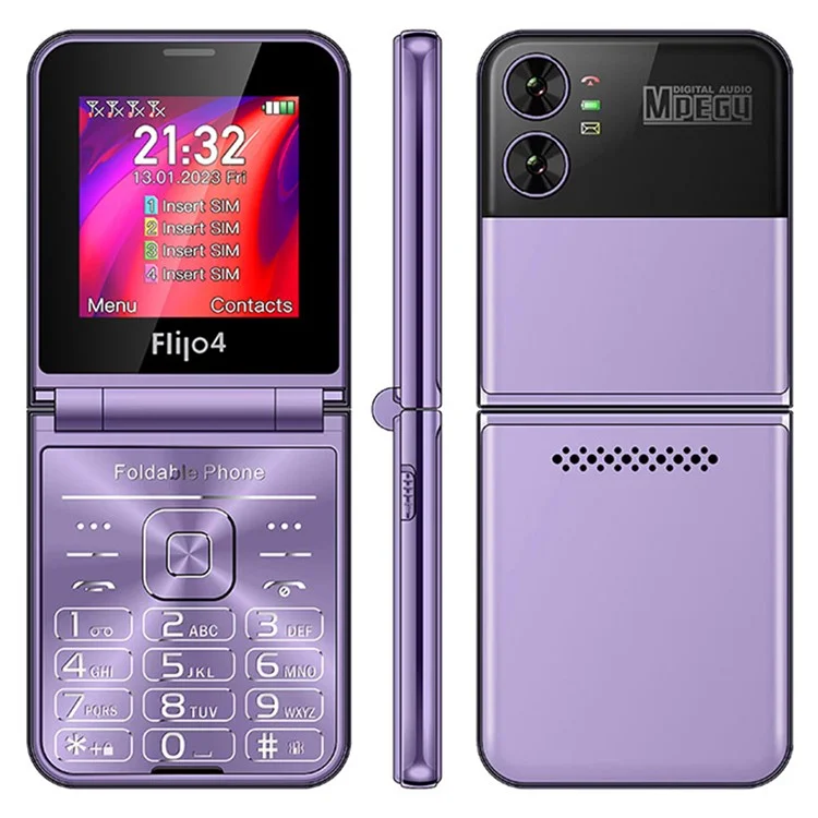 F265 2.55 Inches Cell Phone 4 SIM Cards Keypad Folding Mobile Phone - Purple / Language Pack 6