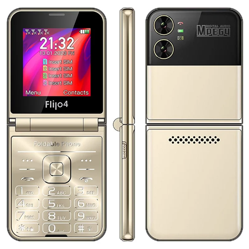F265 2.55 Inches Cell Phone 4 SIM Cards Keypad Folding Mobile Phone - Gold / Language Pack 3