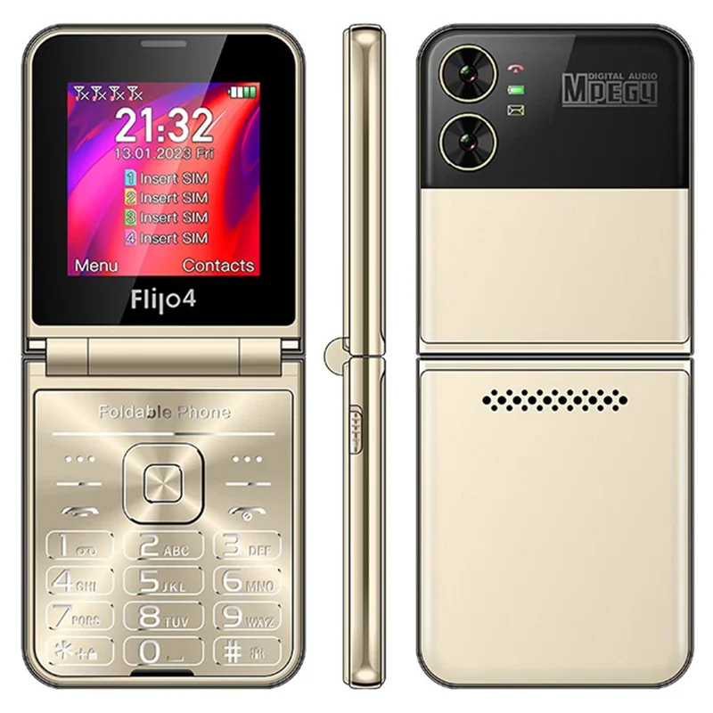 F265 2.55 Inches Cell Phone 4 SIM Cards Keypad Folding Mobile Phone - Gold / Language Pack 4