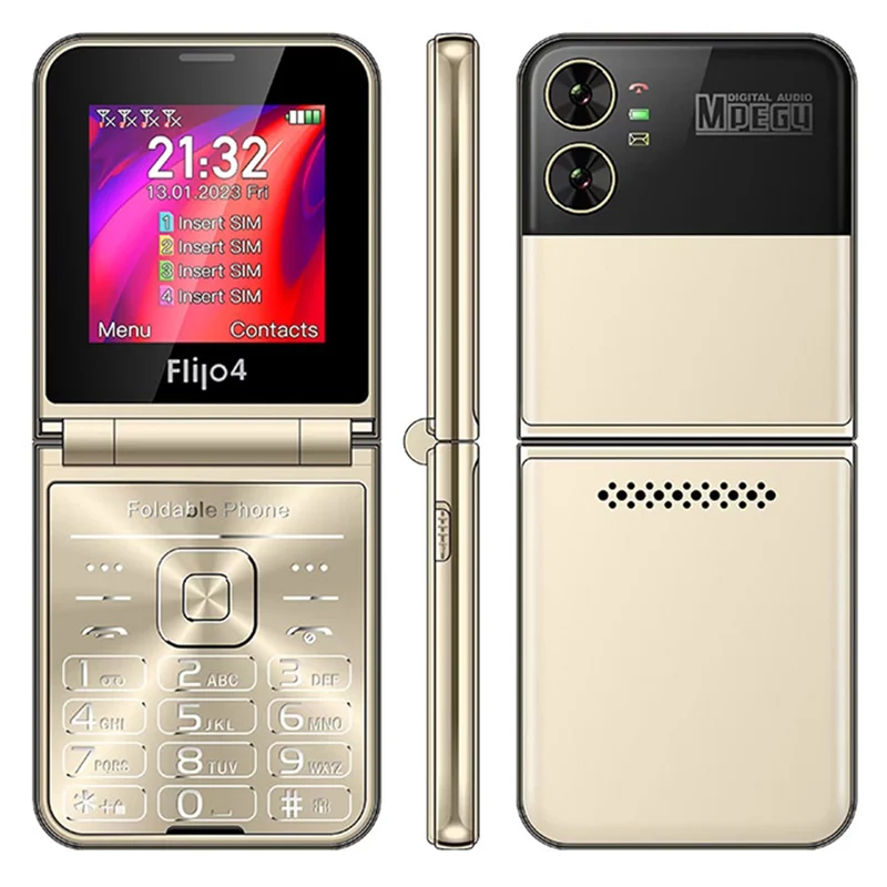 F265 2.55 Inches Cell Phone 4 SIM Cards Keypad Folding Mobile Phone - Gold / Language Pack 5