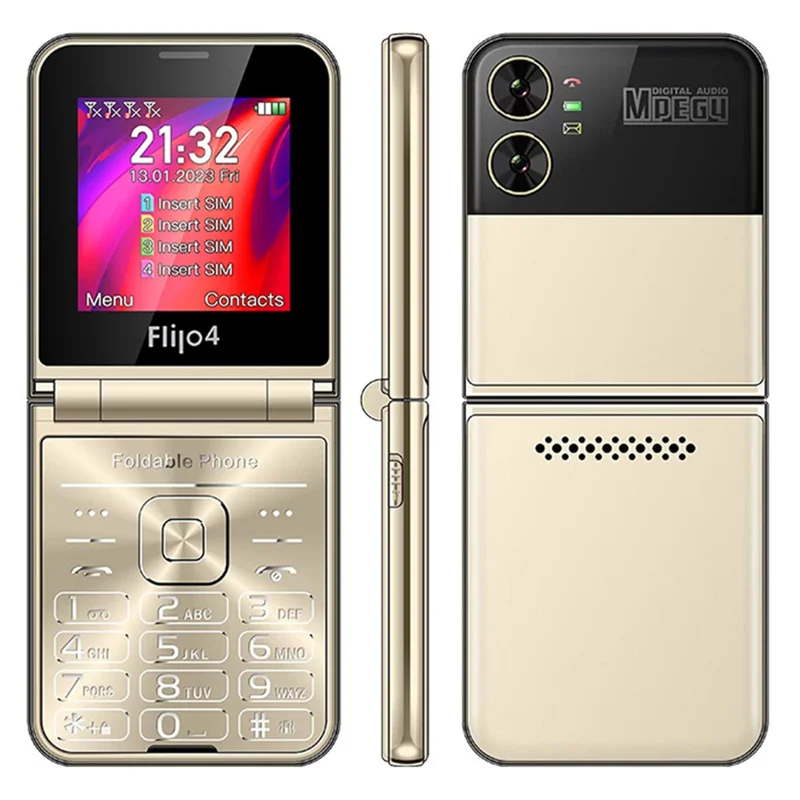 F265 2.55 Inches Cell Phone 4 SIM Cards Keypad Folding Mobile Phone - Gold / Language Pack 6