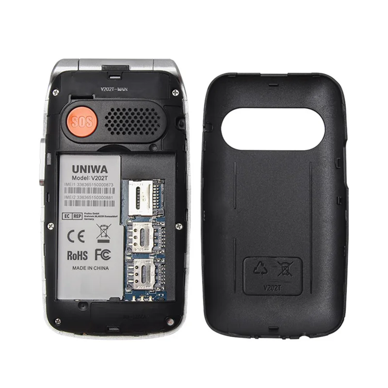 UNIWA V202T Telefono Pieghevole 4G con Display da 1,77 Pollici, Doppia SIM, Lunga Durata della Batteria, FM, SOS, Torcia - Nero / Confezione Multilingua 2