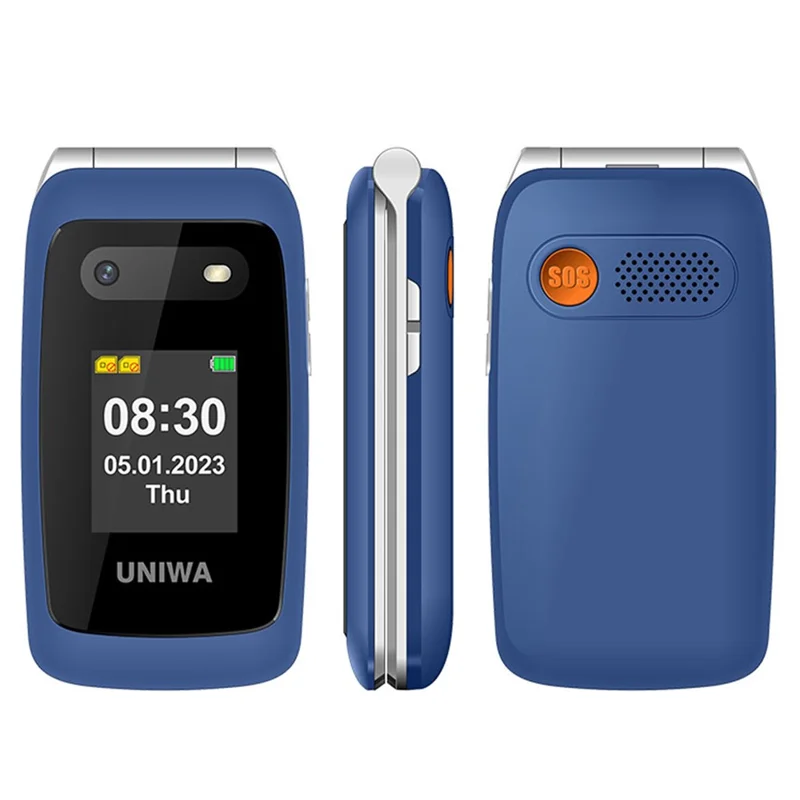 UNIWA V202T 1.77-Inch 4G Ultra Long Standby Dual-SIM Phone FM SOS Flashlight Folding Phone - Blue / Language Pack 2