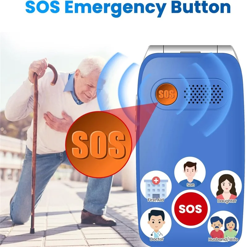 UNIWA V202T 1.77-Inch 4G Ultra Long Standby Dual-SIM Phone FM SOS Flashlight Folding Phone - Blue / Language Pack 2