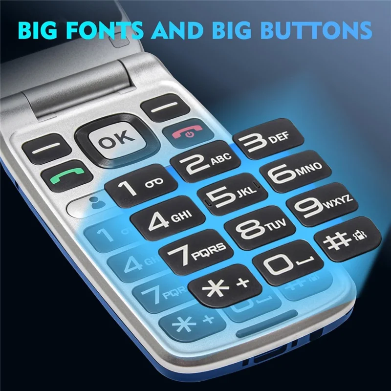 UNIWA V202T 1.77-Inch 4G Ultra Long Standby Dual-SIM Phone FM SOS Flashlight Folding Phone - Blue / Language Pack 2