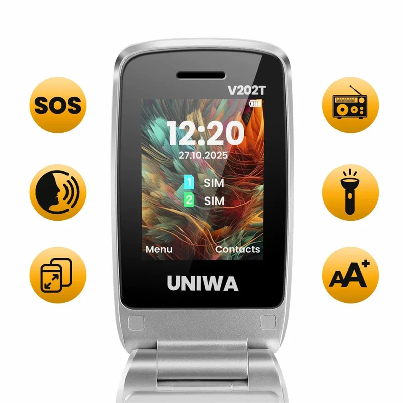 UNIWA V202T 1.77-Inch 4G Ultra Long Standby Dual-SIM Phone FM SOS Flashlight Folding Phone - Blue / Language Pack 2