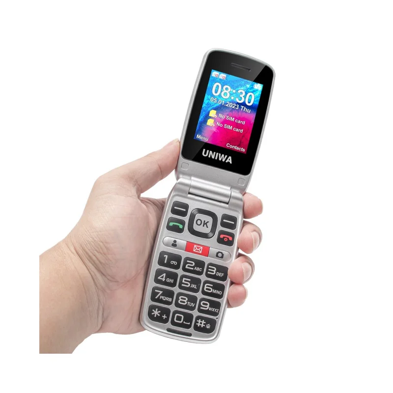 UNIWA V202T 1.77-Inch 4G Ultra Long Standby Dual-SIM Phone FM SOS Flashlight Folding Phone - Blue / Language Pack 2