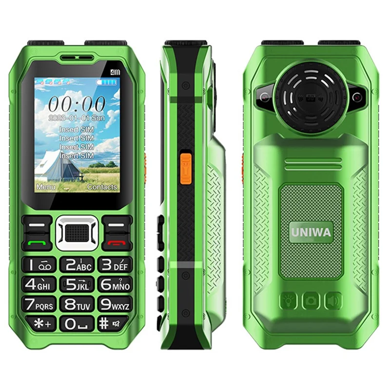UNIWA M6000 2.4-Inch 2G 4-SIM Cards Ultra Long Standby Cell Phone with Power Bank Function - Green