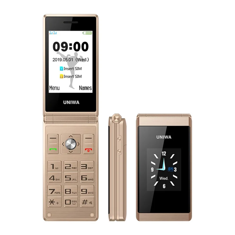 UNIWA X28 2.8-Inch Dual-Screen Display 2G Bar Phone - Gold / Language Pack D